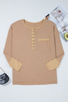 Vineyard Green Waffle Textured Patchwork Tunic Henley Top