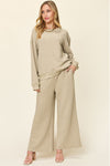 Double Take Full Size Texture Long Sleeve Top and Pants Set - Cocoa Yacht Club