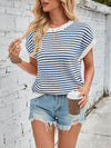 Lovelet Striped Round Neck Cap Sleeve Sweater