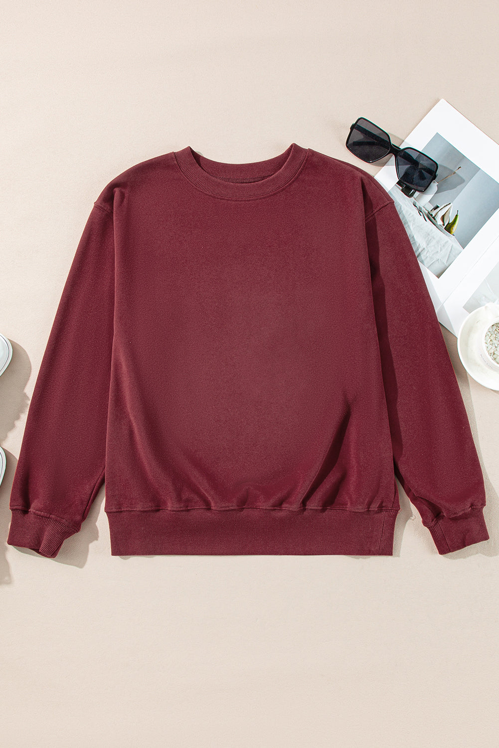 Orange Plain Drop Shoulder Crewneck Pullover Sweatshirt