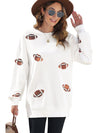 Beige Casual Football Print Round Neck Graphic Sweatshirt