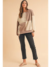 Parchment Colorblock Henley High Low Loose Sweatshirt