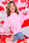 Pink Lace Bow Embroidered Dolman Sleeve Plus Size Sweatshirt