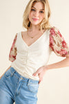 And The Why Full Size Floral Print Textured Sleeve Knit Top - Cocoa Yacht Club