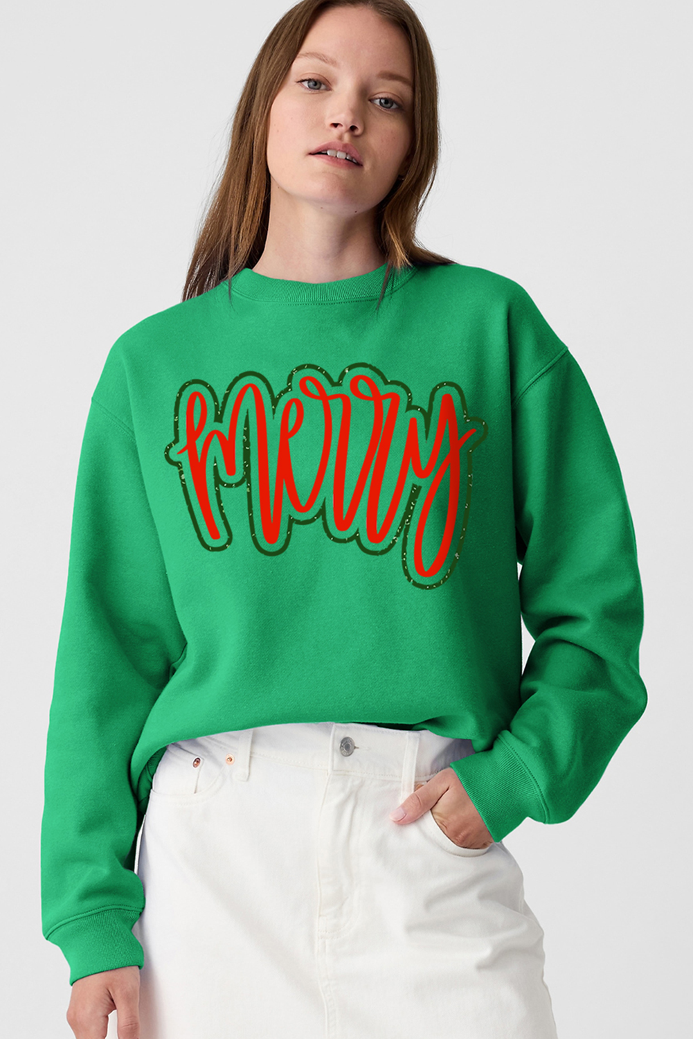 Dark Green Christmas Print Drop Shoulder Graphic Sweatshirt