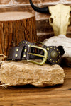Chestnut Retro Studded Ring Connected Faux Leather Belt