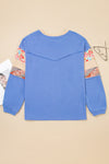 Blue Exposed Seam Floral Mixed Patchwork Plus Size Top