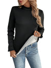 Black Solid Color Mock Neck Thermal Lined Long Sleeve Top