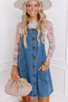 Dusk Blue Wide Strap Button Front Pocketed Denim Short Dress