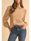 Black Eyelet Embroidered Patchwork Sleeve Ribbed Sweatshirt