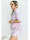 Purple Checkered Pattern Short Sleeve Pajamas Set