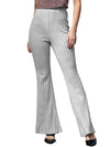 Gray Solid Color High Waist Ribbed Flare Pants