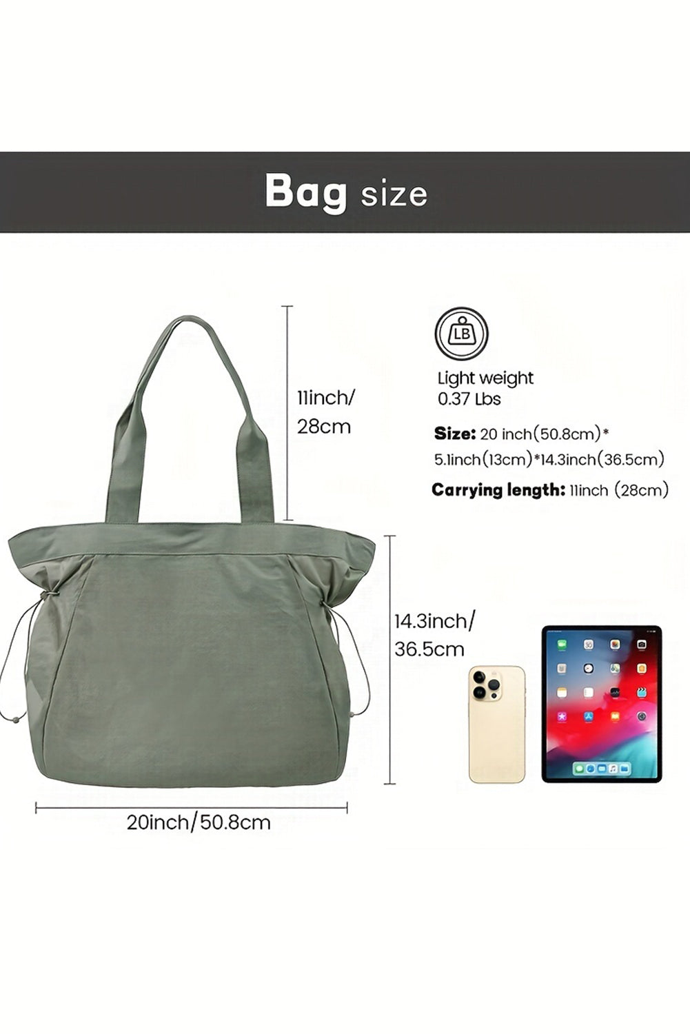 Laurel Green Waterproof Side Cinched Large Tote Bag