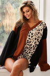 BiBi Brushed Thermal Color Block Top With Leopard