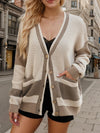 Contrast Button Up Long Sleeve Cardigan - Cocoa Yacht Club