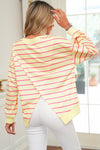 Yellow Striped Overlap Detail Drop Shoulder Pullover Sweatshirt