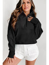 Parchment Quarter Zip Stand Neck Kangaroo Pocket Sweatshirt