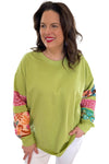 Beige Leopard Patchwork Sleeve Split Plus Size Sweatshirt