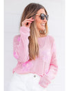 Light Pink Flower Drop Shoulder Hollow Knit Top