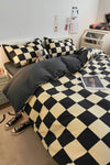 Beige 4Pcs Plaid Print Cotton Bed Set