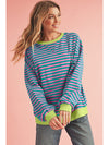 Green Stripe Contrast Edge Oversized Sweatshirt