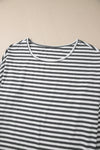 Gray Stripe Drop Sleeve Round Neck Oversized Top