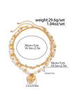 Gold Heart Pendant Pearl Chain 2pcs Necklace Set