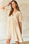 ADORA Ruffled Hem Striped V-Neck Babydoll Dress