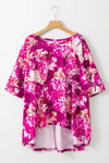 Red Plus Size Floral Print Half Sleeve Blouse