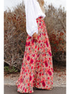 Pink Boho Floral Print High Waist Maxi Skirt