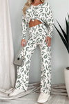 Beige Leopard Print Long Sleeve and Pants Loungewear Set