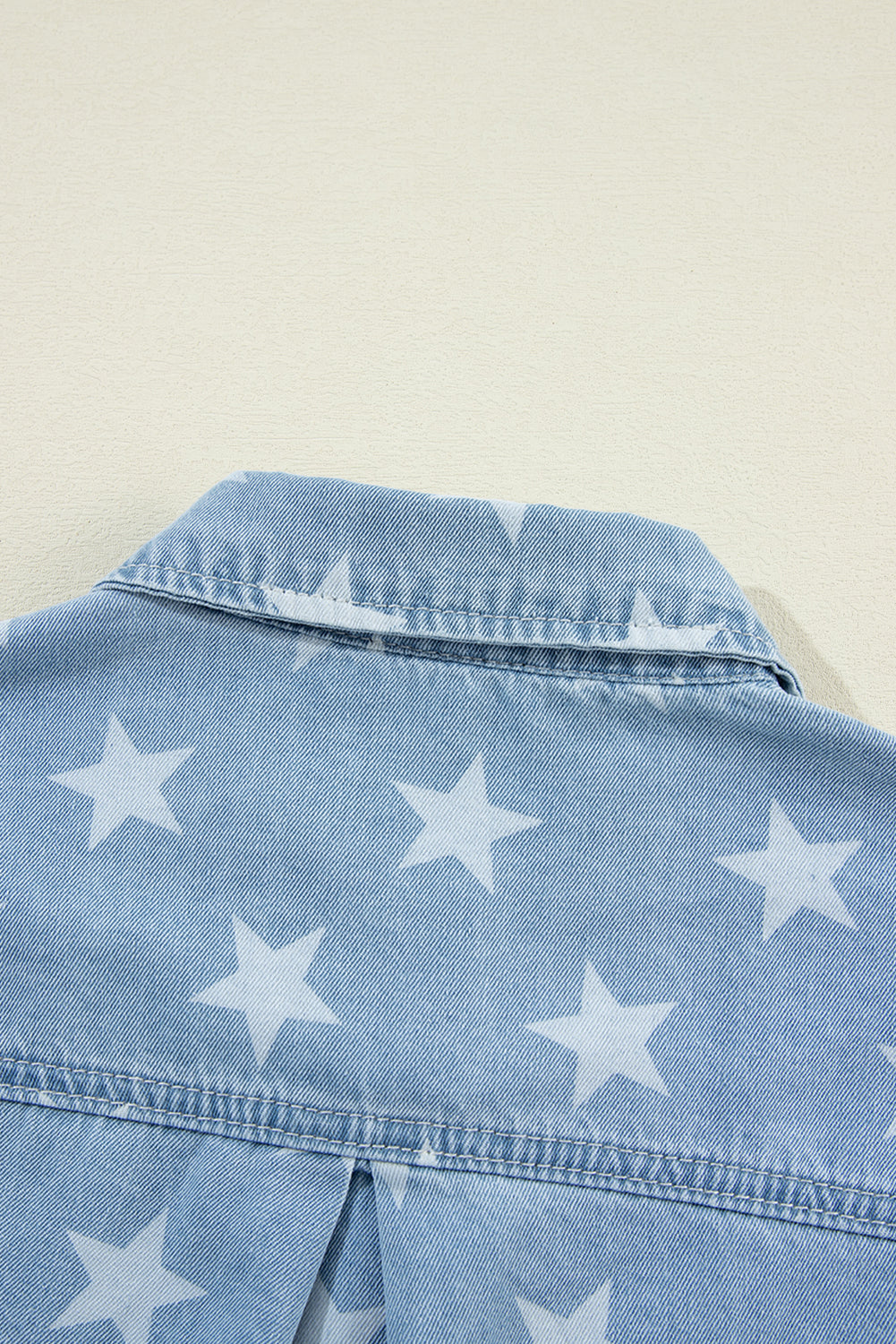 Sky Blue Star Print Raw Hem Denim Jacket