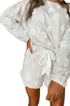 Lavendula Cheetah Fleece Loose Two Piece Pajama Set