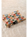 Red Colorful Flower Printed Rib Textured Cosmetic Bag