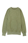 Green Plain Drop Shoulder Ribbed Trim Oversized Sweatshirt