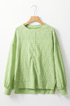 Light Green Textured Side Split Drop Shoulder Sweatshirt