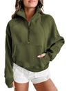 Parchment Quarter Zip Stand Neck Kangaroo Pocket Sweatshirt