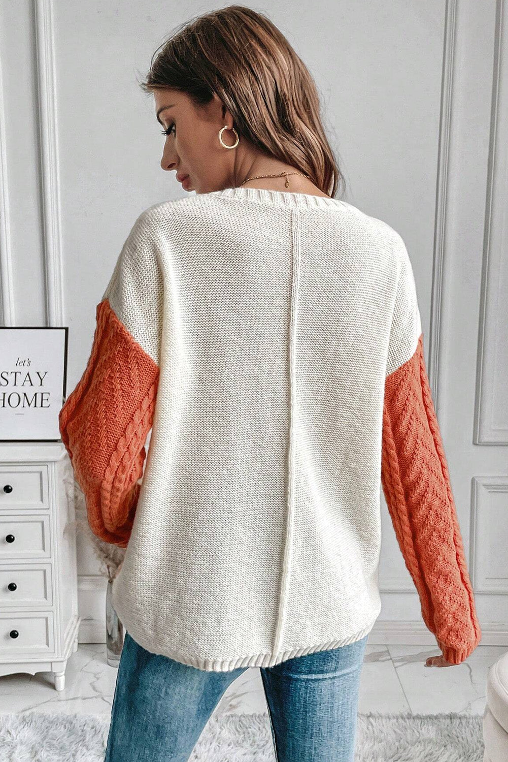 Rose Tan Colorblock Pocket Drop Shoulder Sweater