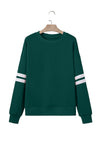 Evergreen Preppy Striped Sleeve Loose Sweatshirt