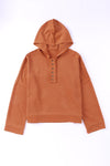 Khaki Solid Color Casual Button Seam Trim Hoodie