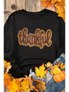 Black thankful Print Sequin Graphic Sweatshirt