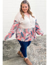 Apricot Plus Size Patchwork Textured Buttoned Blouse