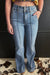 Dusk Blue Buttoned High Waist Piping Trim Flared Jeans