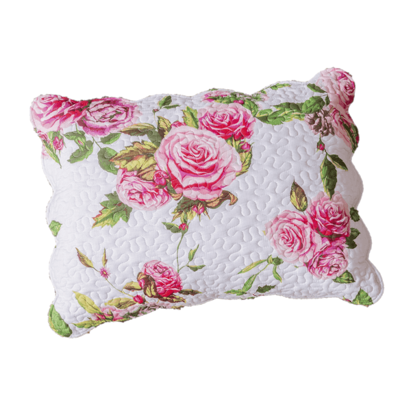Romantic Roses Spring Floral Pink Scalloped Pillow Sham 1-Piece (JHW879)