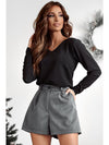 Black Metallic Bowknot Backless V Neck Top