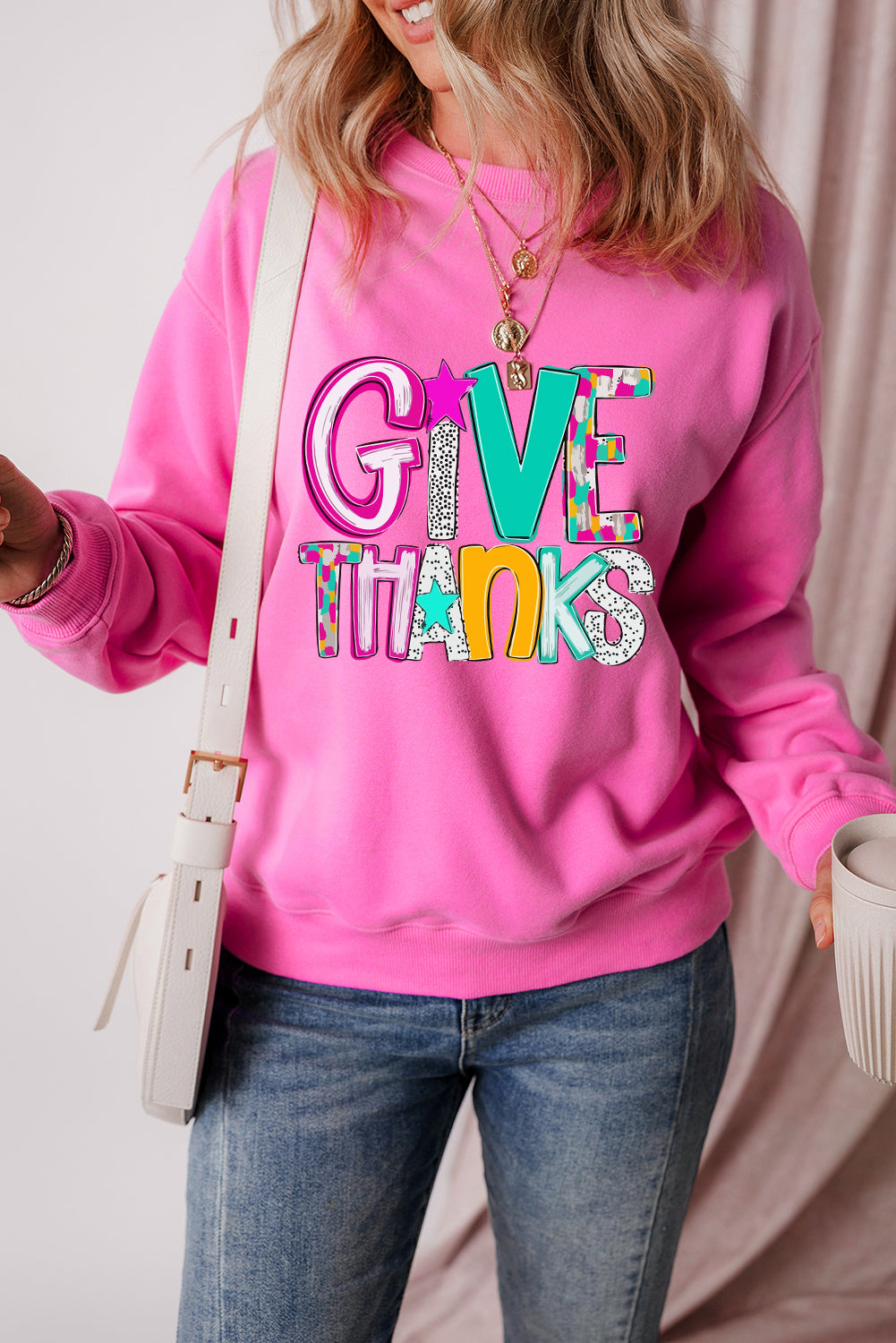 Bonbon GIVE THANKS Thanksgiving Pullover Graphic Sweatshirt