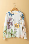 Beige Flower Print Long Sleeve T Shirt