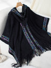 Fringe Half Sleeve Hooded Poncho - Cocoa Yacht Club