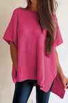 Apricot Side Slit Short Sleeve Oversized Sweater