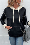 Black Contrast Trim Kangaroo Pocket Hoodie